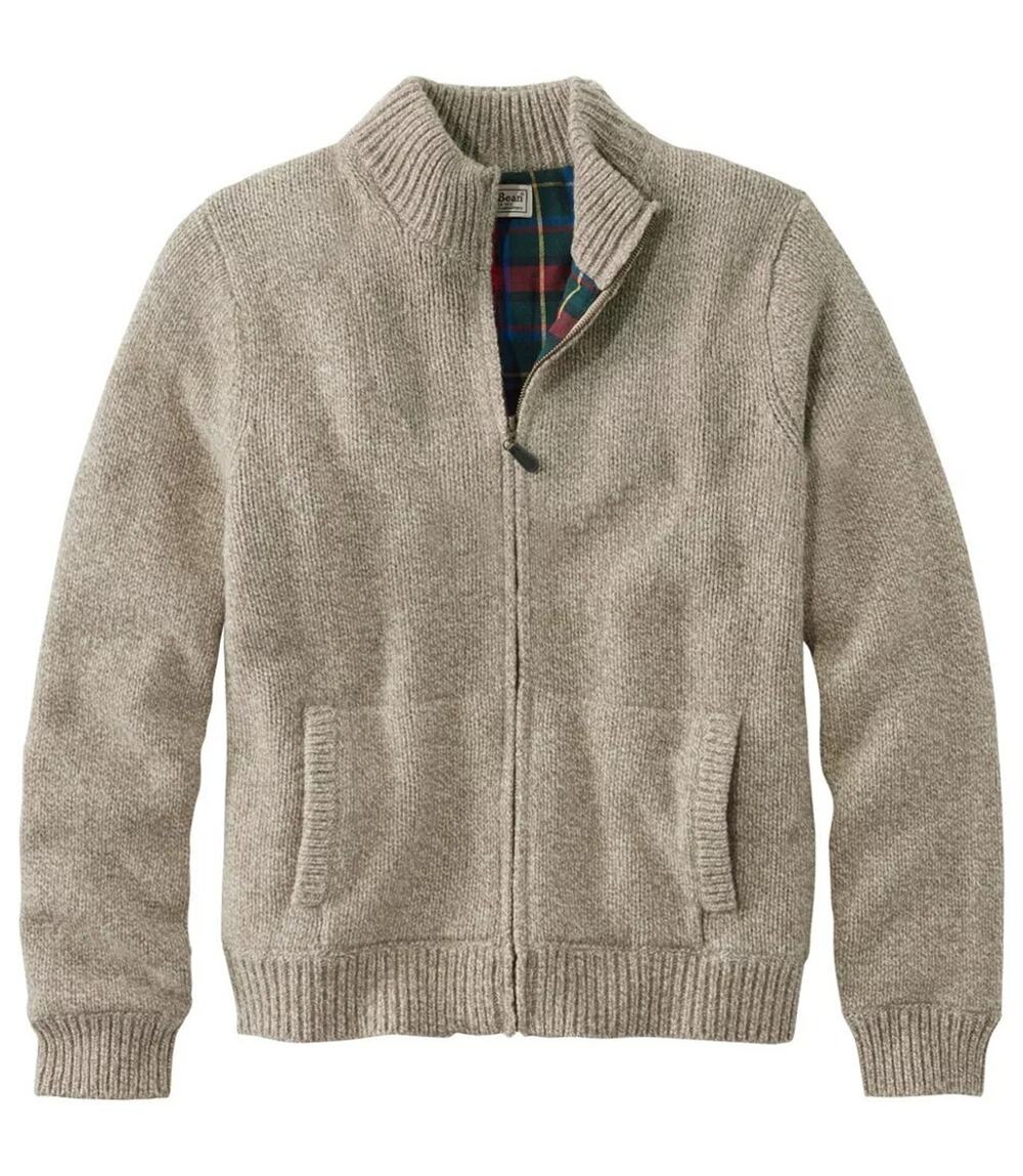 L.L. Bean Classic Ragg Wool Full Zip Flannel Lined Sweater